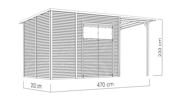 Bertilo Gartenhaus Pent Modern 4 Plus inkl. Anbaudach - 18 mm