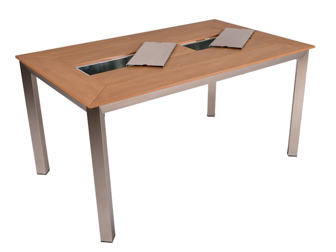 Garden Pleasure Gartenmöbel Set FLORENCE 10, Tisch 150 x 90 + 6 Stapelsessel, Aluminium / Nonwood