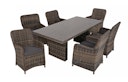Vorschaubild Garden Pleasure Gartenmöbel Set BORDEAUX II, Tisch 200 x 100 + 6 Sessel, Polyrattan Nelkenbraun / Glasplatte / Kissen 100 % Polyester Dunkelgrau