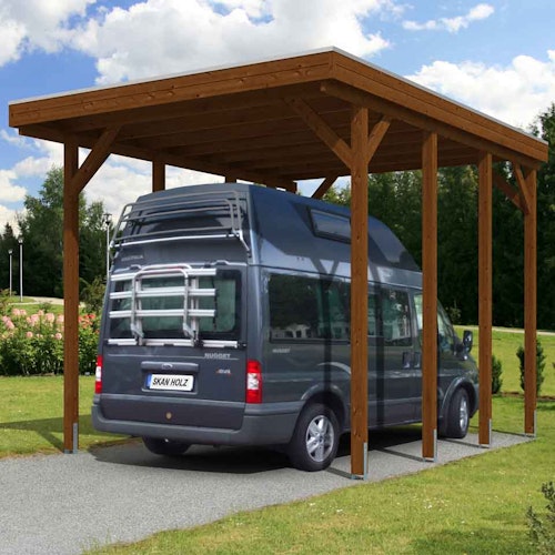 Skan Holz Caravan-Carport Friesland 397x555 cm mit erhöhter Einfahrt