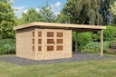 Vorschaubild Karibu Premium Gartenhaus Kastorf 6/7 mit Fensterecke - inkl. 320 cm Anbaudach - 28 mm