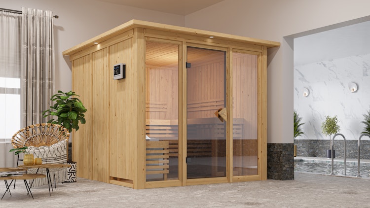 Karibu Sauna Askja Superior mit Fronteinstieg 68 mm inkl. gratis Sauna-Zubehörset im Wert von 234,94 €