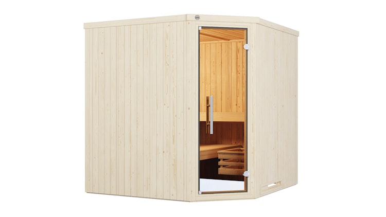 Weka Elementsauna Varberg 3 Trend Familiensauna mit Eckeinstieg & weiß lasierten Fronten - 68 mm