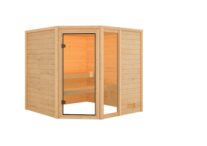 Karibu Woodfeeling Sauna Tabea - 38 mm Massivholz Aktionssauna inkl. gratis Sauna-Zubehörset im Wert von 234,94 €