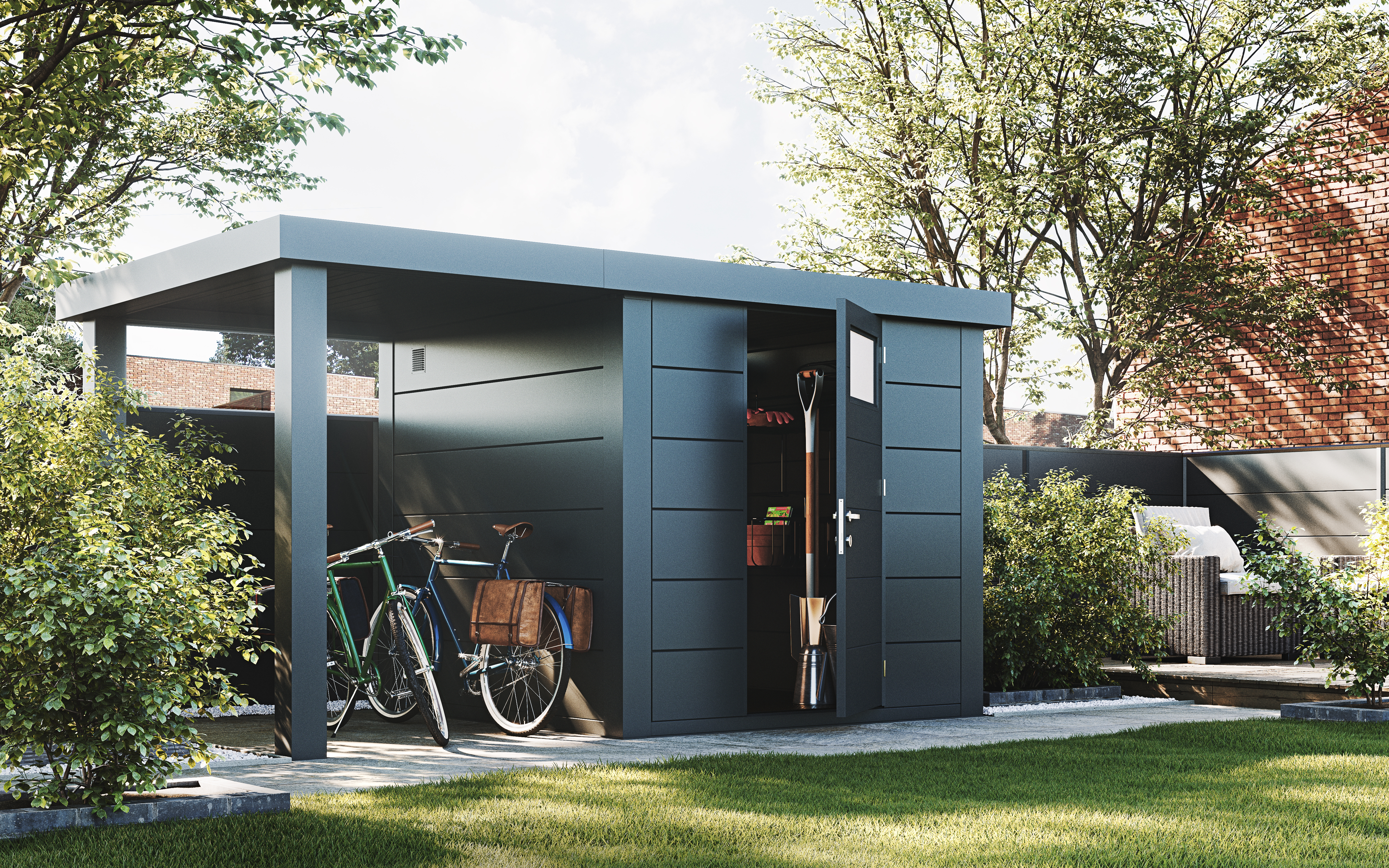 Telluria Metallgerätehaus Classico 2424 mit 170 cm Seitendach small