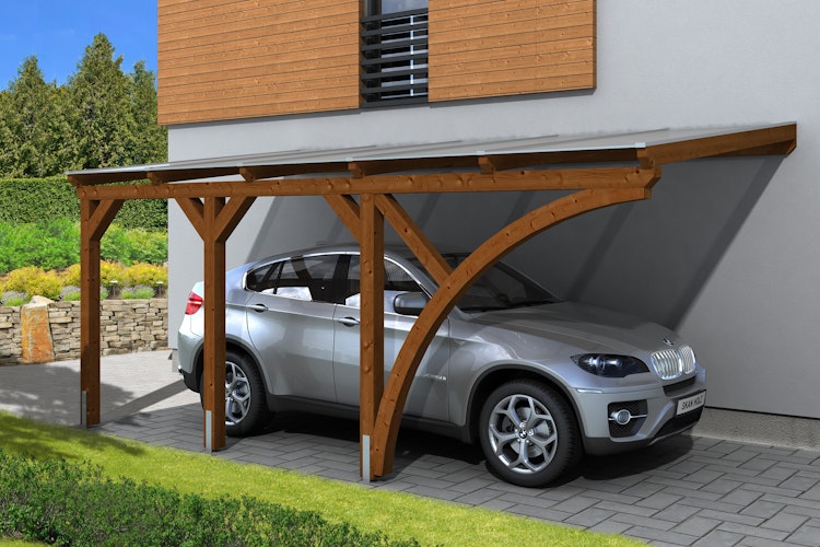 Skan Holz Wandanbau-Carport Eifel mit Einfahrtsbogen 300 x 541 cm