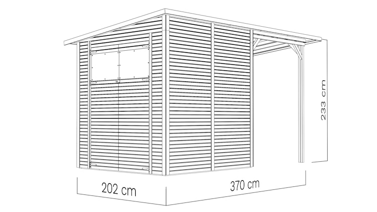 Bertilo Gartenhaus Pent Modern 3 Plus inkl. Anbaudach - 18 mm