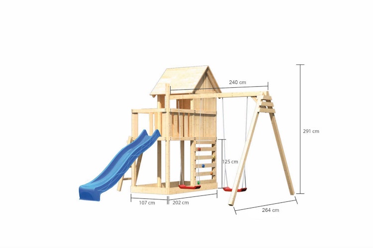 Akubi Stelzenhaus Frieda mit Wellenrutsche, Doppelschaukelanbau und Kletterwand