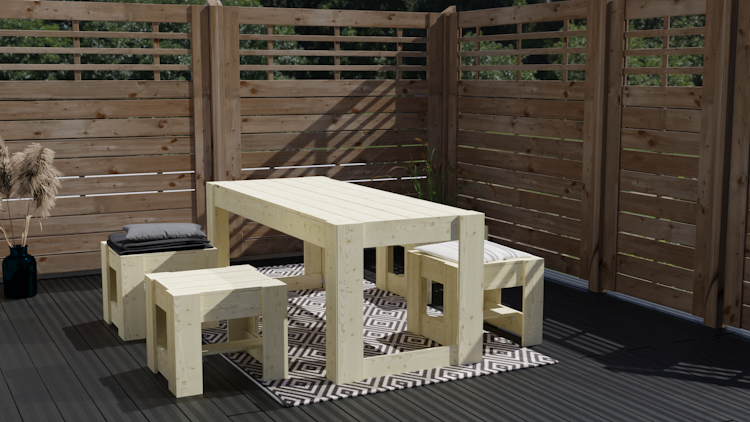  Ante Gartenmöbel-Set 2 inkl. 1 Tisch, 2 Hocker und 1 Bank