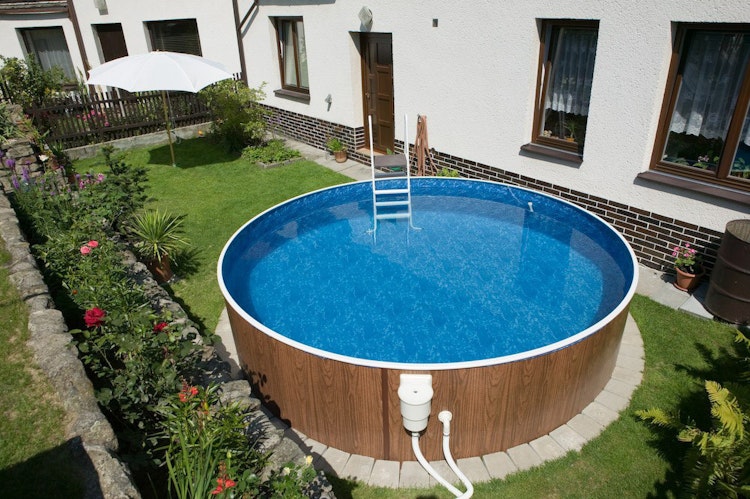 myPOOL Swimming Pool Poolset Splash mit Sandfilteranlage - Holzoptik