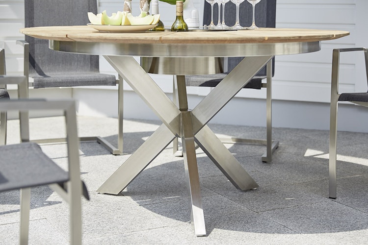 Diamond Garden Tisch LYON Ø 140 cm, Edelstahl / Teak