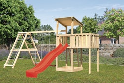 Akubi Kinderspielturm Anna mit Pultdach inkl. Wellenrutsche, Anbauplattform, Doppelschaukel und Klettergerüst