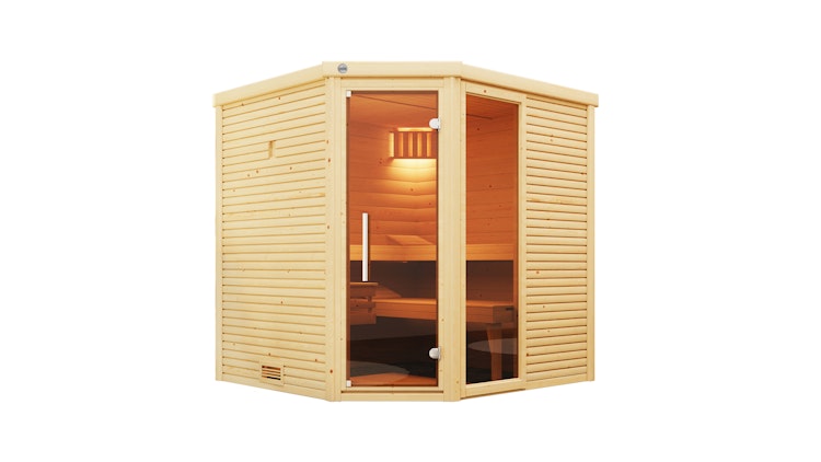 Weka Premium Massivholzsauna Cubilis 2 mit Glastür+Fenster inkl. Montageservice - 45 mm