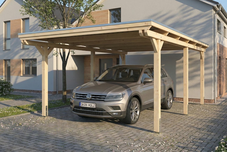 Skan Holz Emsland - Flachdach Carport aus Leimholz Breite 402 cm