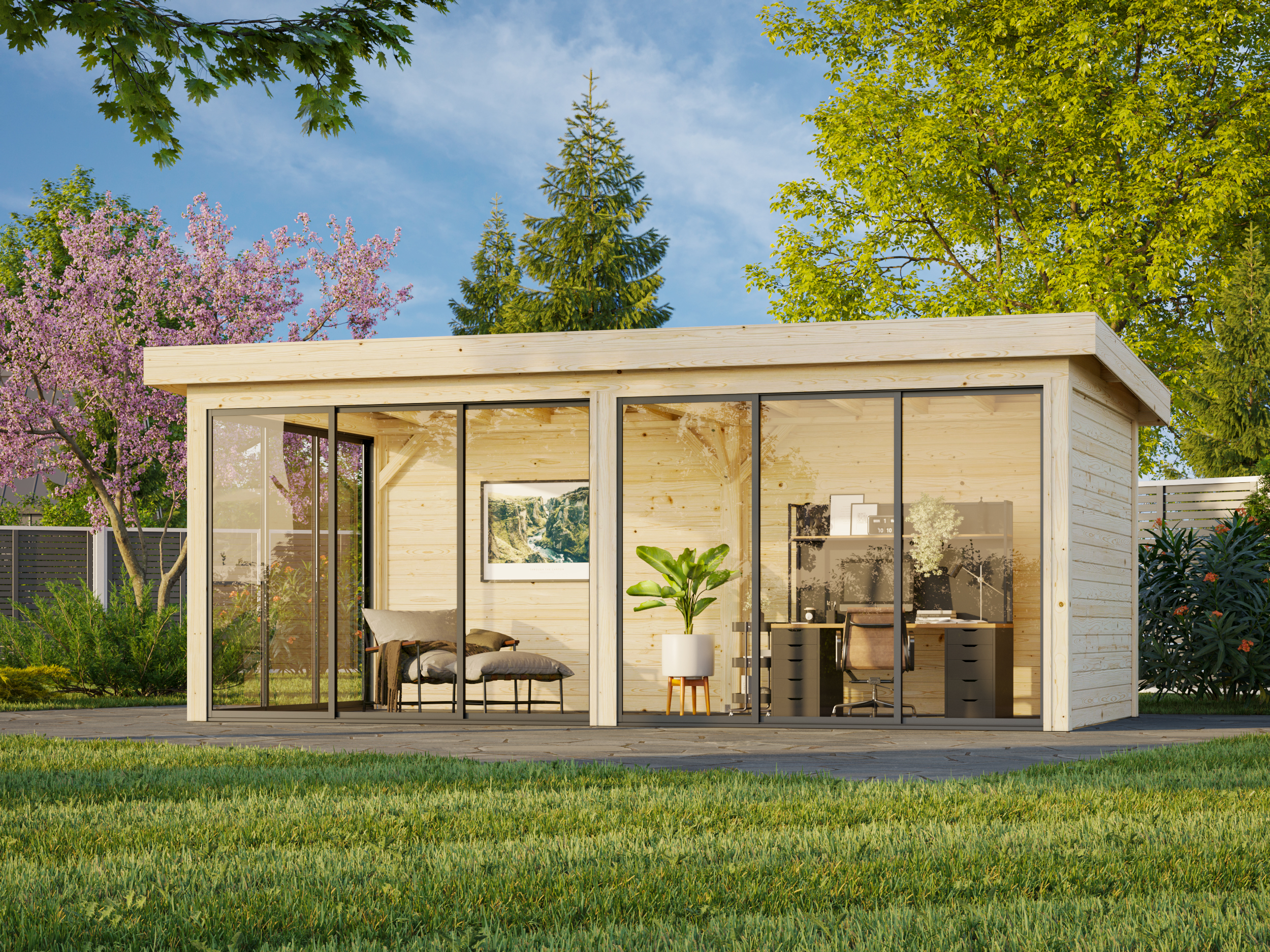 Palmako Gartenhaus Connect Lenna 16,6 m² Set 702 Slide Plus mit Isolierglas-Schiebetüren - 28 mm