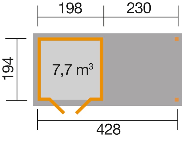 Weka Gartenhaus 321 B mit 230 cm Anbau - 19 mm