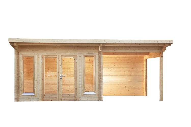 Wolff Finnhaus Gartenhaus Trondheim 70-A isolierverglast XL mit Anbau 300 cm