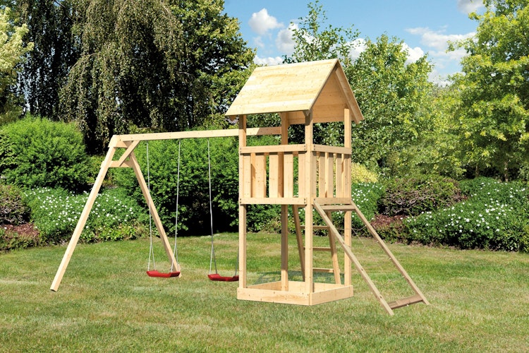 Akubi Kinderspielturm Lotti inkl. Doppelschaukel und Netzrampe