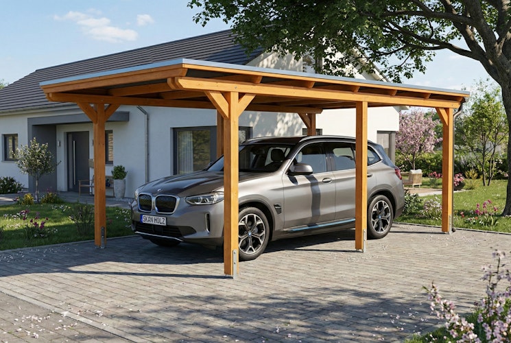 Skan Holz Emsland - Flachdach Carport aus Leimholz Breite 340 cm