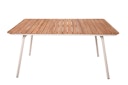 Vorschaubild Garden Pleasure Gartenmöbel Set CARMEL, Tisch 150 x 90 + 4 Stapelsessel, Stahl Weiß / Teak / Rope