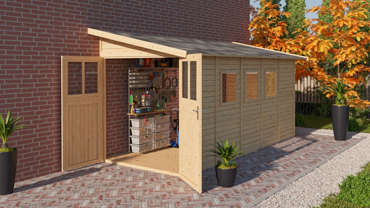 Karibu Premium Anlehn-Gartenhaus Gerätehaus Juist/Wandlitz 2/3/4/5 - 19 mm