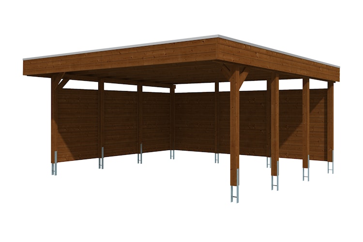 Skan Holz Carport Friesland 557x555 cm inkl. Rück- und Seitenwände Sparset 3