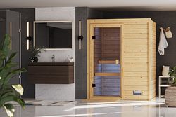 Karibu Sauna Valida (Fronteinstieg) - 28 mm Massivholz Aktionssauna 230 Volt Plug & Play