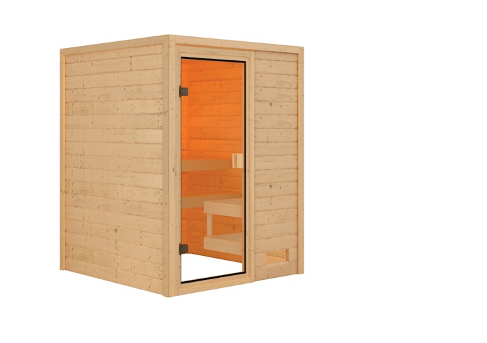 Karibu Woodfeeling Sauna Sandra - 38 mm Massivholz Aktionssauna inkl. gratis Sauna-Zubehörset im Wert von 234,94 €