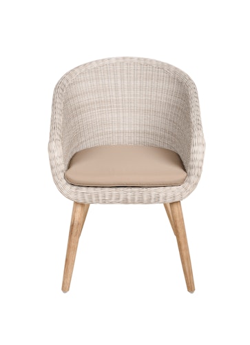 Garden Pleasure Gartenmöbel Set FREMONT / ARVADA, Tisch Ø 110 + 4 Sessel, Akazie / Polyrattan Pfeffergrau / Kissen 100 % Polyester Taupe