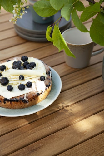 Cinas Gartenmöbel-Set PARC, Tisch 200 x 90 cm + 4 Sessel, Aluminium Anthrazit / Teak