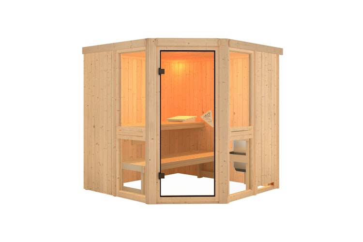 Karibu Amelia 2 - Sauna mit Eckeinstieg 68 mm inkl. gratis Sauna-Zubehörset im Wert von 234,94 €