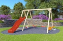 Vorschaubild Akubi Kinderspielgerät Doppelschaukel Felix mit Klettergerüst und Rutsche