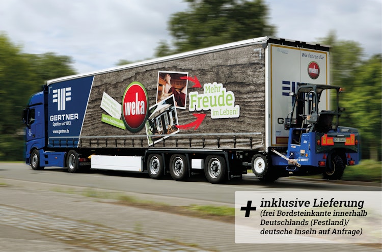 Weka Premium Massivholzsauna Cubilis 3 Familiensauna mit Glastür+Fenster inkl. Montageservice - 45 mm