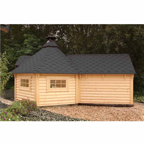 Wolff Finnhaus Grillkota 9 de luxe mit Saunaanbau