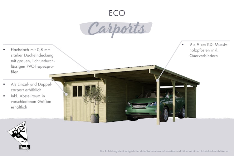 Karibu Doppelcarport Eco 2 mit integriertem Abstellraum mittel - kesseldruckimprägniert