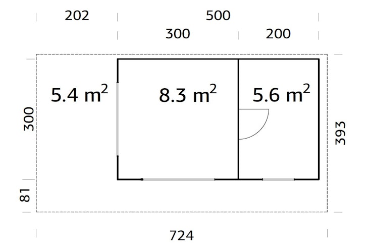 PRE:GA Gartenhaus Belchen 2 Räume Leimholz mit Isolierglas-Schiebetüren mit Schleppdach 700 x 300 cm