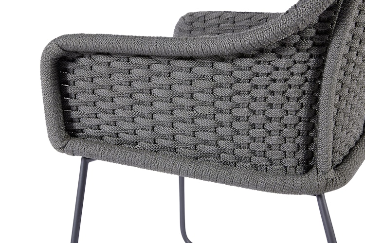 Diamond Garden Dining-Set LYON / KORFU, Tisch + 6 Stühle + Flaschenkühler, Edelstahl Dunkelgrau/ Teak / Rope / Sunproof (100 % Polypropylen)