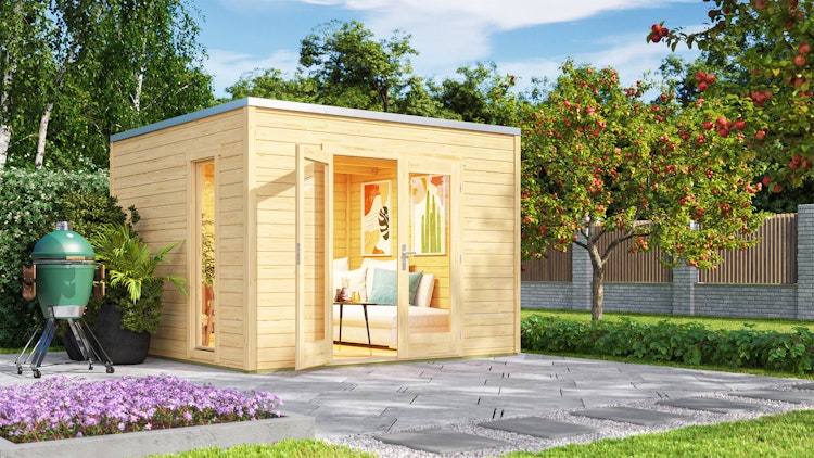 Design Gartenhaus P 285 mit Panorama-Glastüren - 28 mm