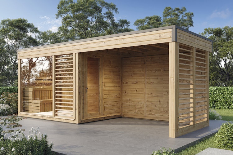 Wolff Finnhaus Saunahaus Sidonia 5323/6323 mit Vorraum & Seitendach