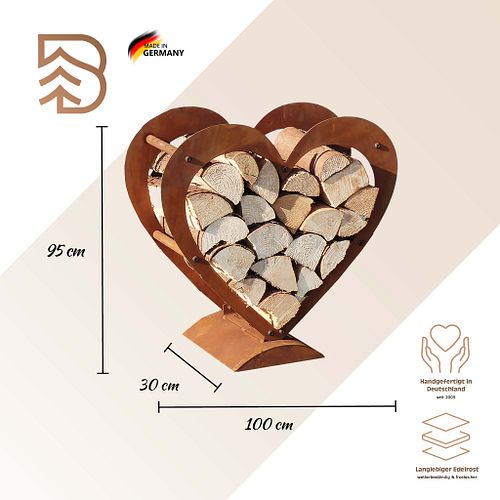 Badeko Herz-Holzregal in Edelrostoptik - 95 cm hoch