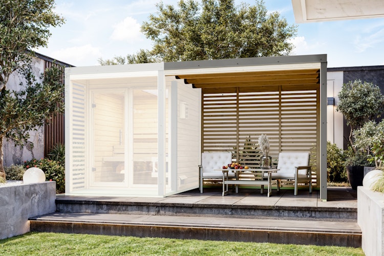 Karibu Anbaudach inkl. Lamellenwänden für Gartensaunen Ares 1/2/3