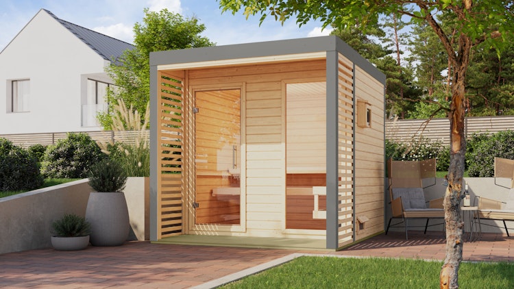 Karibu Saunahaus Ares 2 - Hybridhaus mit Metallrahmen - 38 mm inkl. gratis Sauna-Zubehörset im Wert von 234,94 €