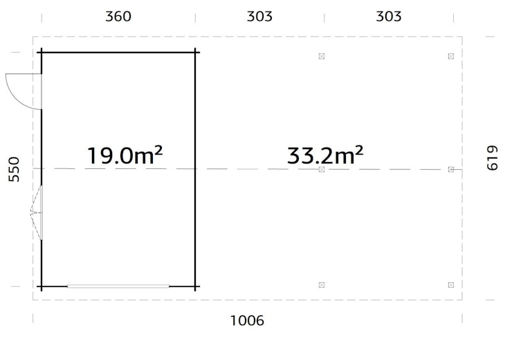 Palmako Garage Roger 19,0 + 33,2 m² - 44 mm - ohne Tor