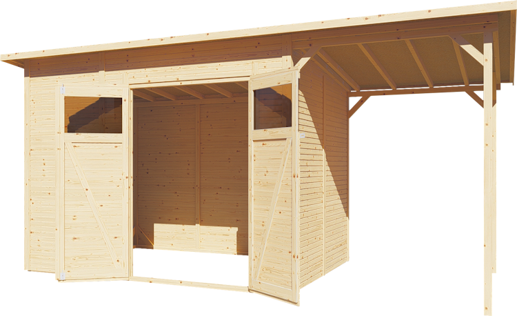 Bertilo Gartenhaus Pent Modern 4 Plus inkl. Anbaudach - 18 mm