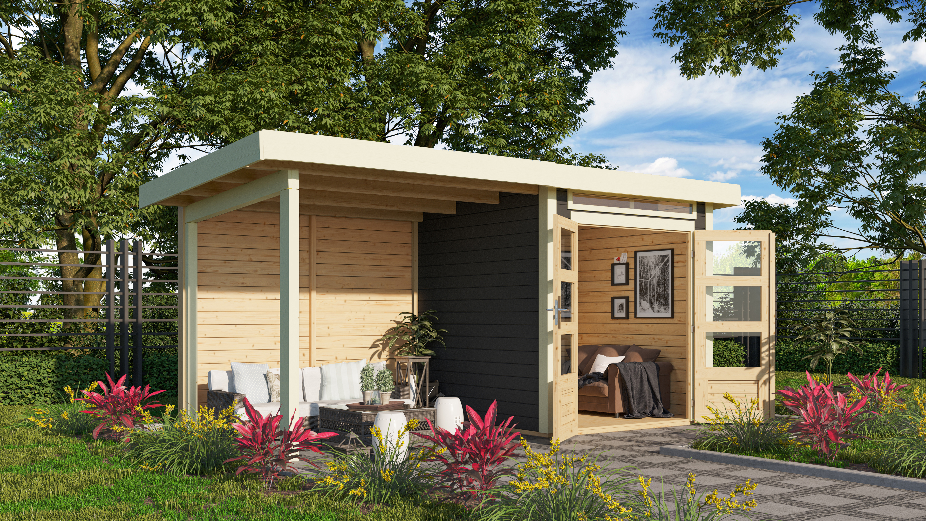 Karibu Woodfeeling Gartenhaus Kandern 1/2/3 mit 235 cm Schleppdach + Rückwand