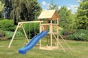 Vorschaubild Akubi Kinderspielturm Lotti mit Satteldach inkl. Wellenrutsche, Doppelschaukelanbau und Netzrampe