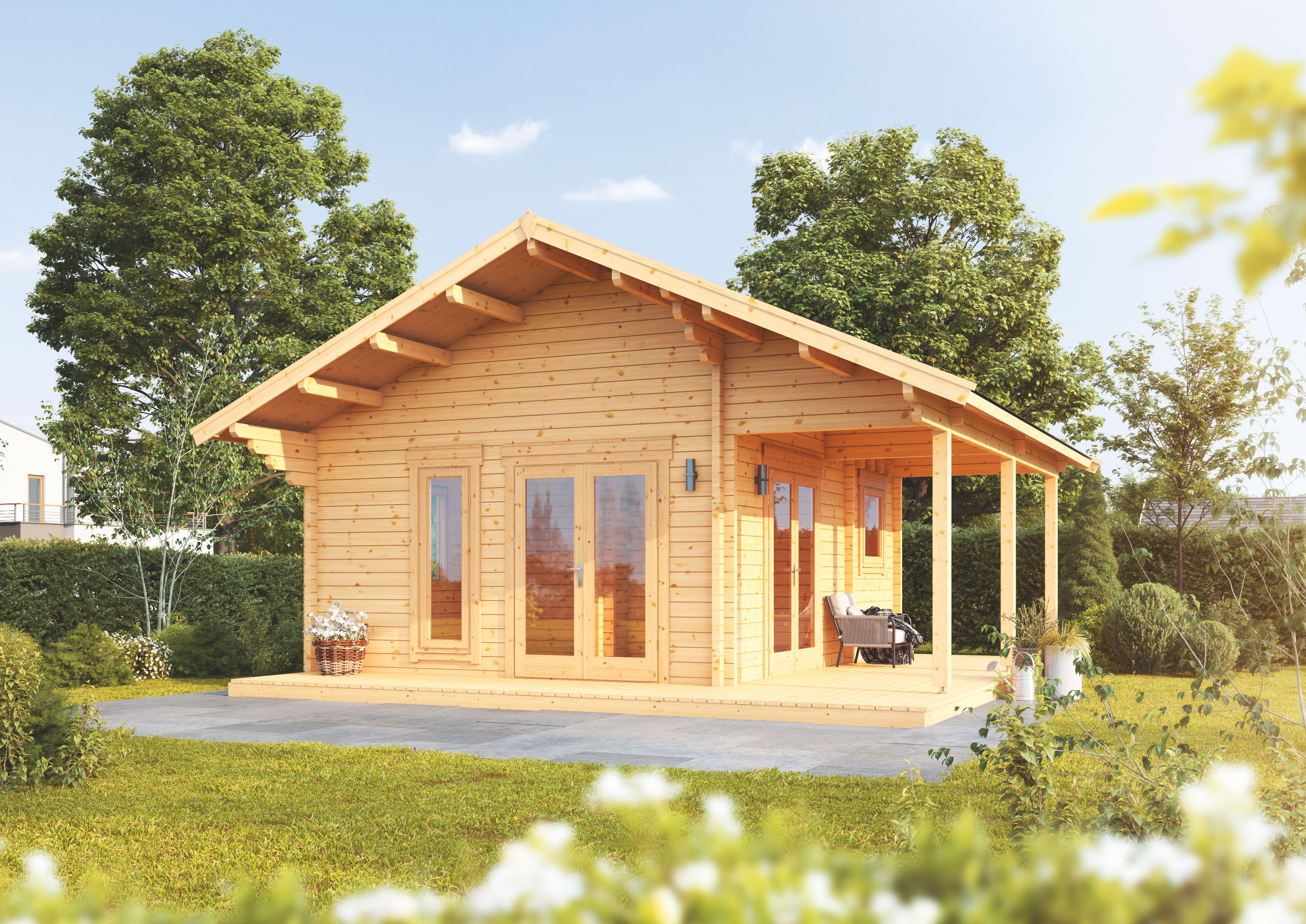 Wolff Finnhaus Gartenhaus Tirol 92 mit Seitendach