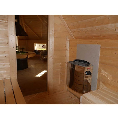 Wolff Finnhaus Grillkota 9 de luxe mit Saunaanbau