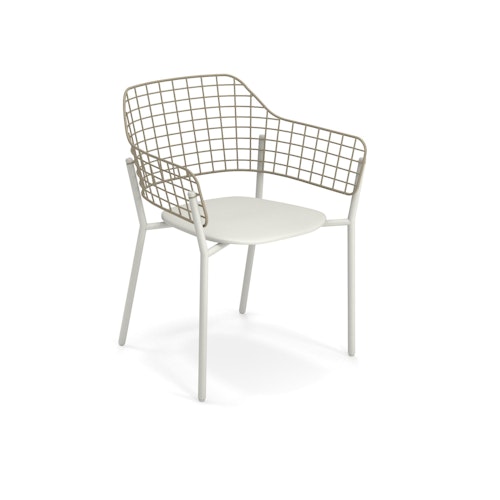 EMU Armlehnstuhl LYZE, Aluminium Weiß / Edelstahl Taupe - Abverkauf
