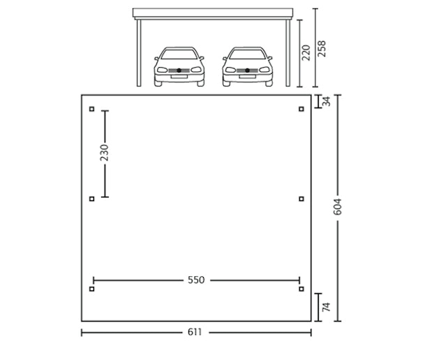 Skan Holz Spessart- Flachdach Doppelcarport aus Leimholz Breite 611 cm